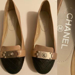 Tan & Black Cap Toe Ballerina Flats
